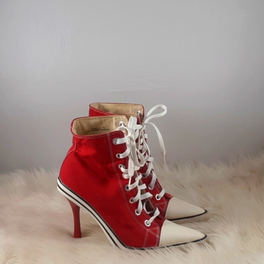 Anne Michelle Red and White Heeled Boots